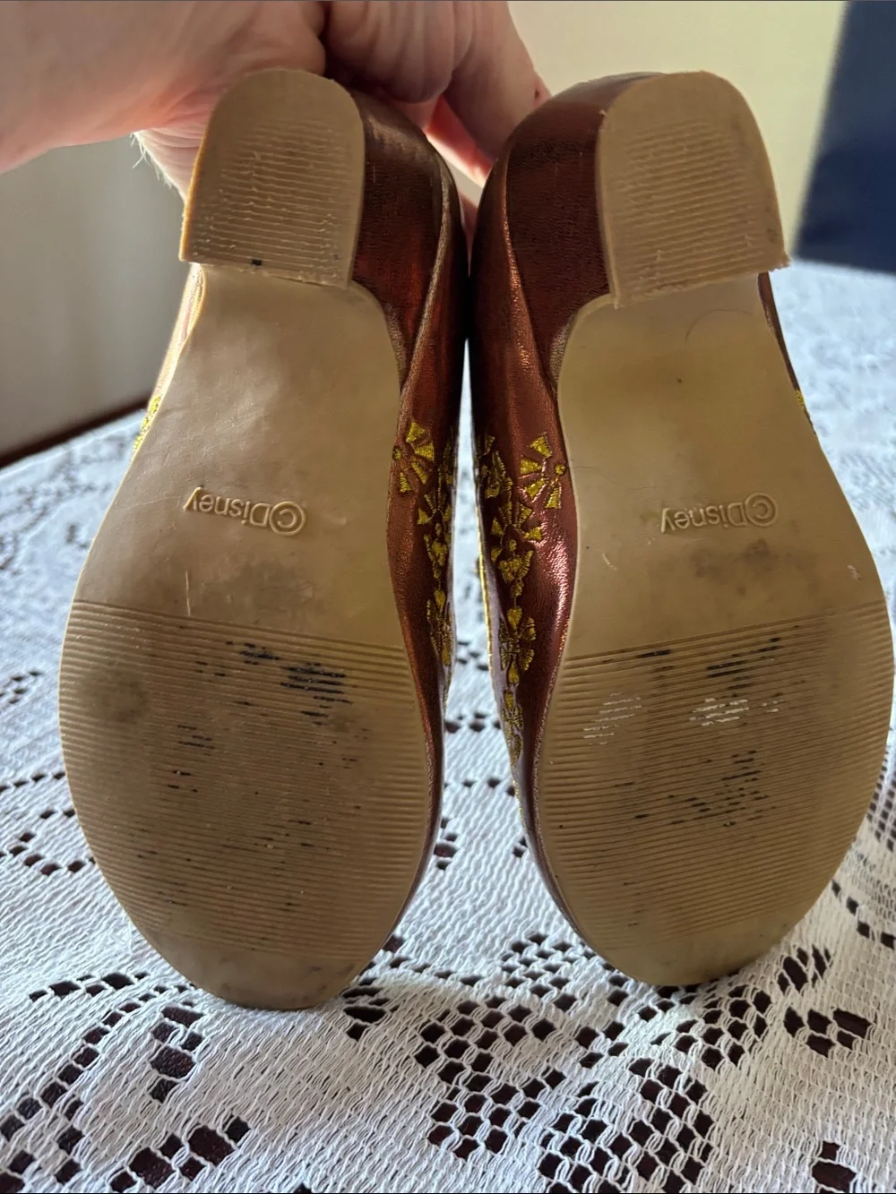 Disney Girls Metallic Bronze Gold Embroidered Dress Shoes